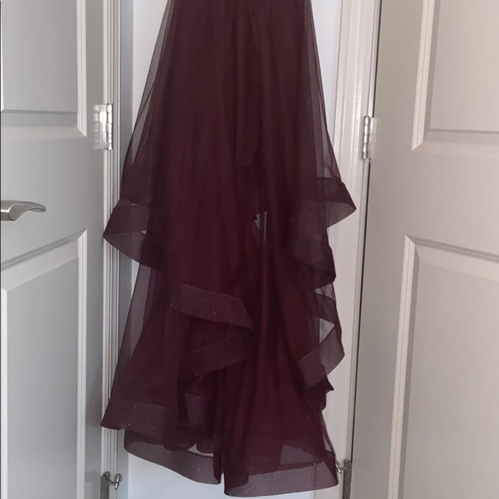 City triangles dark burgundy red long Tulle dress.